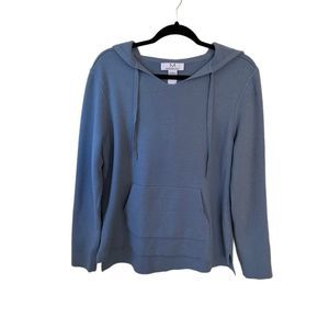 Magaschoni V-neck Hooded Sweater with Front Pocket Dusty Blue Loungewear Sz L
